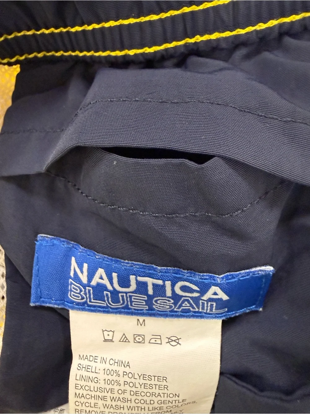 Nautica Navy and Yellow Swim Shorts with Blue Sail Label